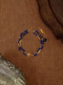 Glisma 18kWomen Chain Bracelets,Outfits,Gothic/Goth,Old Money,Fall/Autumn/Winter,For Mom/Women/Girl/Mother,Premium,Vintage,Crystals,Layered - 寶藍色 - 查看 4