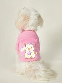 PETSIN 1 Pc Beige Teddy Bear Bow Love Lollipop Print Pet Pink Autumn And Winter Thick Warm Pet Clothing - Pink - View 5