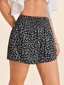 Coeurva 女士高腰宽松梭织短裤，印花图案，春季西部风波西米亚乡村休闲度假短裤 - 黑與白 - 查看 4