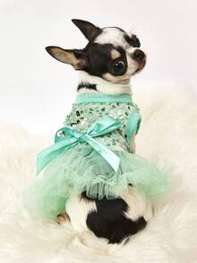 PETSIN 1pc Pet Universal Valentine's Day Sequin Mesh Princess Dress Dog Apparel