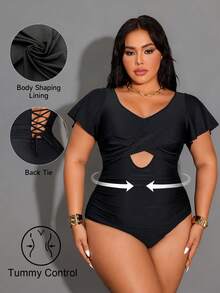 Shapewave Áo tắm liền thân cỡ lớn, tiện dụng và thoải mái, màu đen trơn, thiết kế hở lưng gợi cảm, thích hợp cho kỳ nghỉ hè ở bãi biển. - màu đen - Xem 1