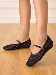 CUCCOO HITCHD Women's Fashionable & Elegant Rhinestone Decor Buckle Flats - Black - View 7