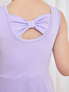 Young Girls Cute Girl Sleeveless Vest Professional Sportswear, Bowknot Hollow Back, Mesh Skirt Hem - Purple - View 4