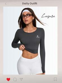 Eassivo Eassivo 女士露背镂空运动上衣，修身显瘦，适合健身、骑行、训练、瑜伽等场合，长袖 - 灰色 - 查看 9