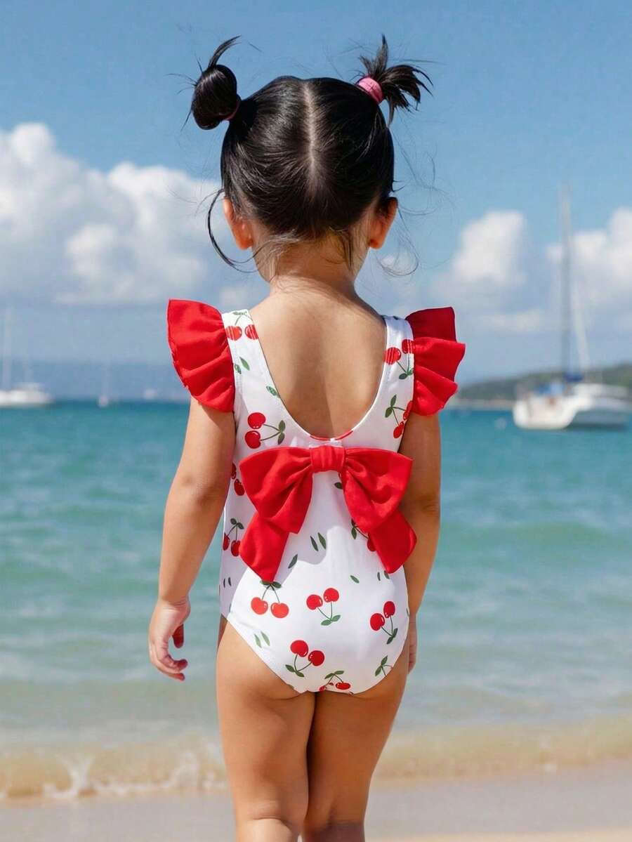 Emery Rose Kids Emery Rose Kids 女婴樱桃印花荷叶袖连体泳衣 - 彩色 - 查看 1