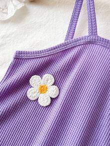 SHEIN Playful Pals 小女孩时尚甜美彩虹条纹吊带露背连衣裙，可爱夏日度假装 - 淡紫色 - 查看 4