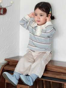 DAZY 女童蕾丝拼接条纹休闲长袖上衣