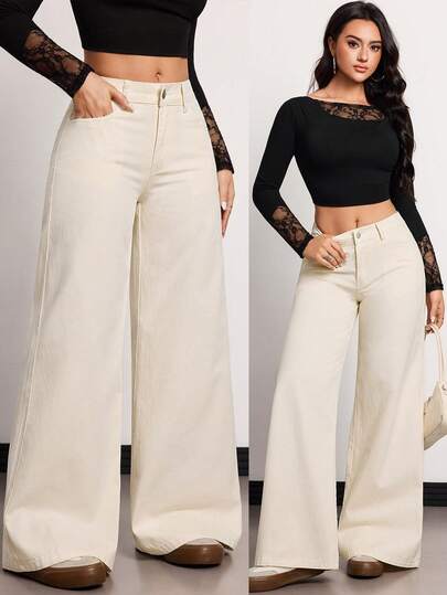 SHEIN Tall 女士纯色休闲牛仔裤