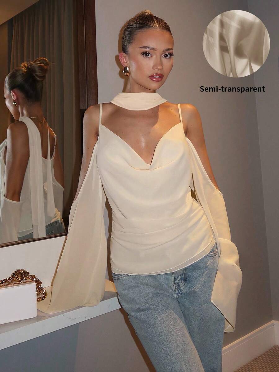 Glamine Charm 2025 优雅纯色雪纺吊带背心 - 米色 - 查看 1