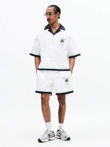 SUMWON Palm Spring Tropical Printed Short Sleeve Button Down Shirt With Matching Shorts Co-Ord Set Vacation - White - View 2