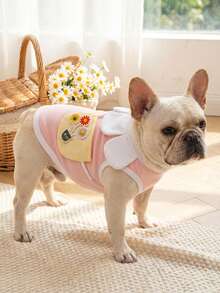 PETSIN 粉色可爱活泼风格轻盈时尚猫咪衣服，3D花瓣领设计向日葵编织吊带包猫背心，夏季宠物衣服宠物背心 - 彩色 - 查看 5