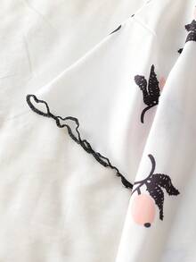 Vestido de Pijama Minimalista e Fofo com Estampa de Cereja para Meninas, Decoração com Laço Preto, Vestido Casual de Uso Doméstico para Meninas Pré-Adolescentes - Branco - Visão 4