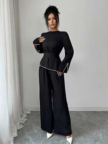 Graceveil Conjunto elegante de mujer con cuentas, estilo árabe, adecuado para primavera y otoño - Negro - Ver 4