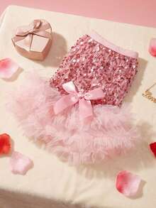 PETSIN 1pc Pet Universal Valentine's Day Sequin Mesh Princess Dress Dog Apparel - Light powder - View 4