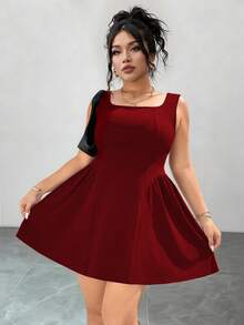 Elenzga 大码女式宽松休闲连衣裙 - 酒紅色 - 查看 5