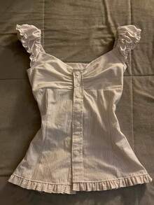 Glimmora Women's Ruffle Trim Striped Single-Breasted Blouse - Multicolor - View 1