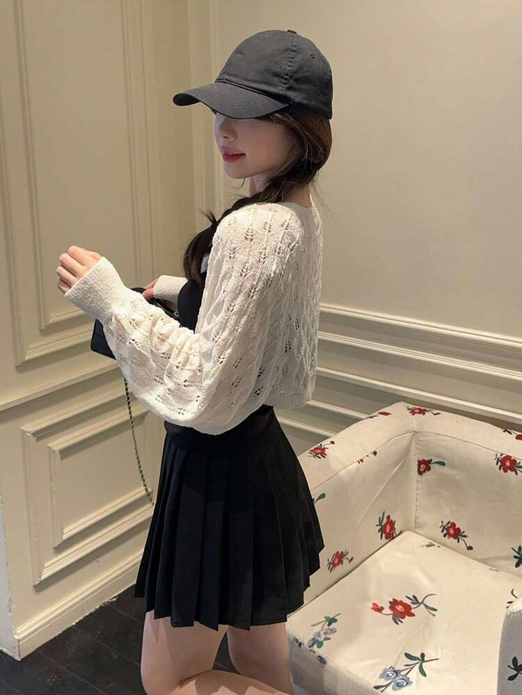 Women's Textured Long Sleeve Cardigan, Layering Versatile Korean Style Knit Top