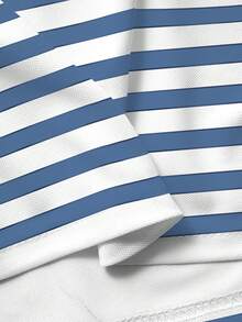 Manfinity 男士休闲条纹四分之一扣短袖 Polo 衫，夏季款 - 彩色 - 查看 4