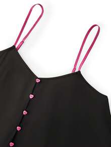 LUVLETTE 女士性感丝滑缎面奢华蕾丝边黑色V领吊带背心和短裤轻盈家居服睡衣套装情人节礼物 - 黑色 - 查看 10