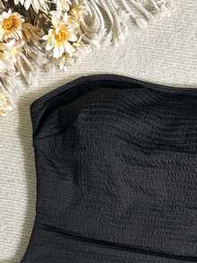 Swim Chiccia 女士夏季沙滩针织提花褶皱面料吊带连体泳衣，饰有花卉图案，休闲优雅 - 黑色 - 查看 7