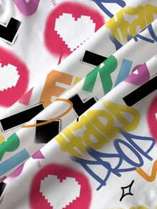 Tetris™ X SHEIN 女童字母爱心图案圆领短袖T恤 - 白色 - 查看 6