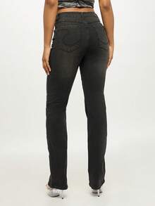 SUMWON WOMEN 高腰弹力直筒牛仔裤经典传统版型优质休闲日常穿着层叠流线型廓形四季皆宜 - 黑色 - 查看 2