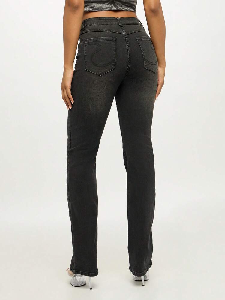 SUMWON WOMEN High Waist Straight Leg Stacked Denim Jeans