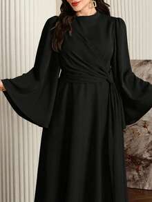 Modelyn Đầm dài thanh lịch dành cho nữ cỡ lớn, cổ đứng và khăn choàng dài, màu đỏ đậm. - màu đen - Xem 6