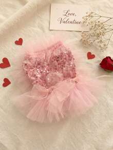 PETSIN 1pc Pet Universal Valentine's Day Sequin Mesh Princess Dress Dog Apparel
