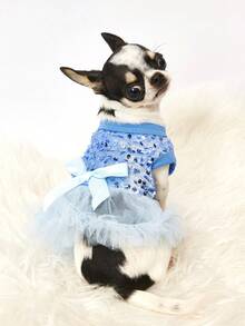 PETSIN 1pc Pet Universal Valentine's Day Sequin Mesh Princess Dress Dog Apparel - Light blue - View 5
