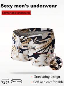 Manfinity Swimmode Men's Summer Floral Print Drawstring Waist Swim Trunks - Multicolor - View 1
