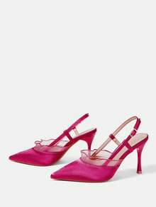 CUCCOO HITCHD Women's Pointed Toe Buckle Design Fashionable High Heels, Versatile For Daily Wear Wedding Shoes Spring Shoes Bride Shoes - Hot Pink - View 9