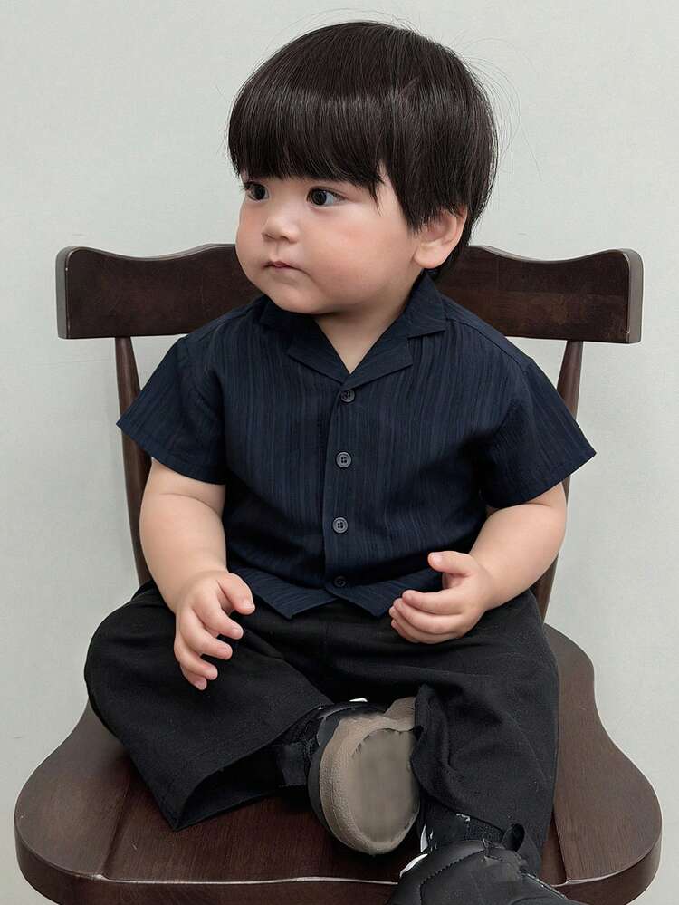 Toddler Boys' Casual Solid Color Polo Collar Short Sleeve Top, Summer