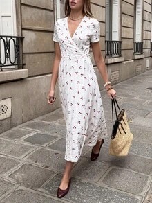 Franclia 女士休闲V领樱桃印花短袖度假连衣裙 - 彩色 - 查看 7