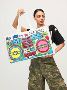 MTV | SHEIN 1个超大号手提购物袋，适合休闲、购物、音乐节、郊游，男女皆宜，也适合演讲者。 - 彩色 - 查看 3