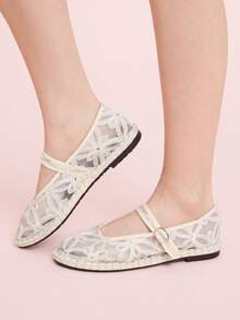 CUCCOO DOLLMOD Women's Fashionable Elegant Commuting 3D Floral Mesh Flats - Beige - View 5