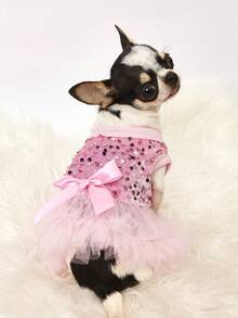 PETSIN 1pc Pet Universal Valentine's Day Sequin Mesh Princess Dress Dog Apparel - Light powder - View 3