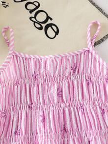 Young Girl' Cute Striped Bow Print Camisole And Wide Leg Pants Set, Summer - Mauve Purple - View 3