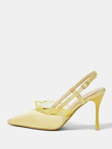 CUCCOO HITCHD Tacones altos de mujer con diseño de hebilla y punta afilada, versátiles para uso diario - Amarillo - Ver 8