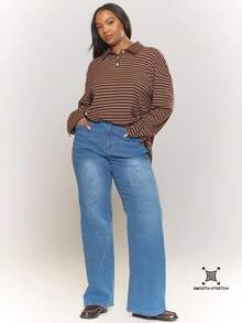 MUSERA 加大码弹力喇叭牛仔裤，日常穿着显瘦，适合秋季、夜间派对等场合。 - 藍色 - 查看 1