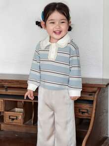 DAZY 女童蕾丝拼接条纹休闲长袖上衣