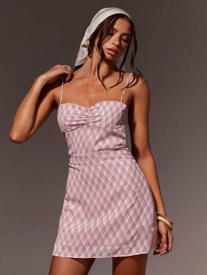 Athîral 여성 캐주얼 격자 무늬 스트랩 미니 드레스, 여름