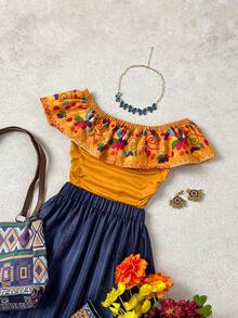 EMERY ROSE Floral Digital Print Off Shoulder Fitted Women T-Shirt - Yellow - View 2