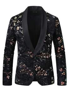 Manfinity AFTRDRK Sequin Patchwork Long Sleeve Blazer And Slant Pocket Pants Suit Set - Black - View 4