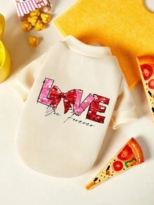 PETSIN 1件粉色字母印花宠物服，米色休闲款，秋冬加厚保暖宠物服装，不含帽子 - 米色 - 查看 1