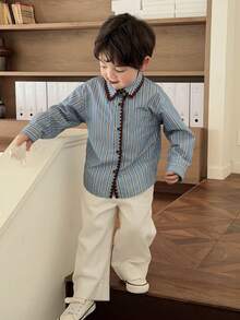 DAZY Toddler Boys' Casual Striped Collar Long Sleeve Top, Spring/Autumn - Blue - View 5
