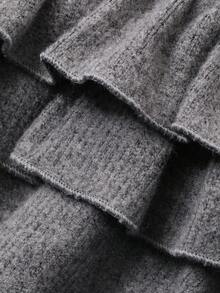 FRIFUL Women's Cardigan Hem Layered Cake Decor T-Shirt - Grey - View 6