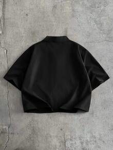 AXEPEAK 男士短袖前开襟休闲时尚衬衫 - 黑色 - 查看 6