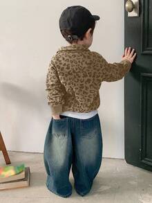 DAZY Toddler Boys' Korean Style Leopard Print Lapel Loose Long Sleeve Top - Khaki - View 2