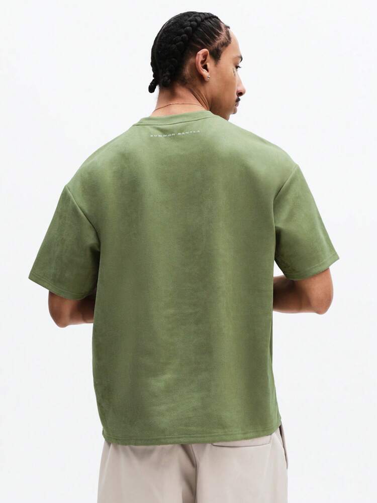 SUMWON Men's Oversized Suede Texture T Shirt With Crew Neck Short Sleeve Sage Tee For Casual Weekend Summer Streetwear Fashion